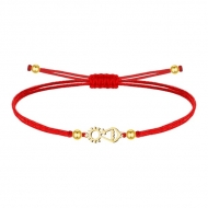 Pulsera polister encerado rojo con silueta Virgen de Covadonga, Acero Dorado