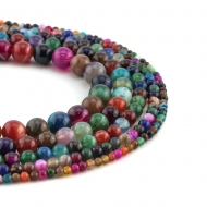 Tira de bolas lisas de piedra Ágata bandeada multicolor - Tamaño a elegir