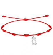 Pulsera 7 nudos roja, con silueta Virgen de los desamparados, Acero Plateado