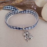 Pulsera Pareja Fallera con cinta de cuadros Azul y Blanco