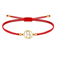 Pulsera polister encerado rojo, Silueta Virgen del Pino, Acero dorado