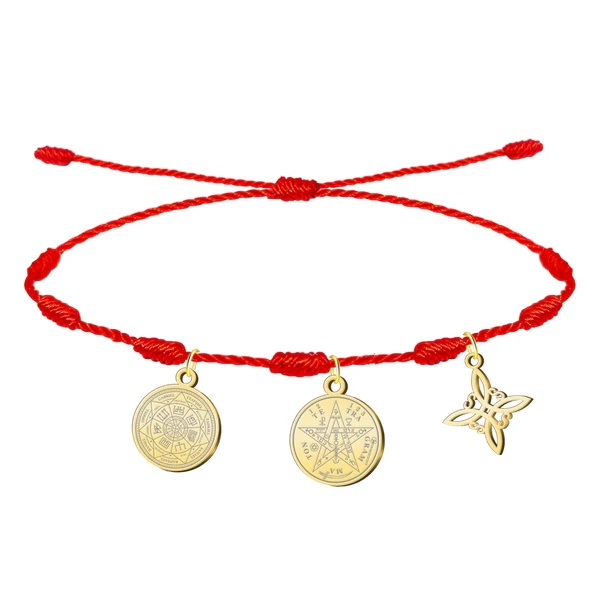 Pulsera 7 nudos con Nudo de Bruja, Tetragramatón y 7 Arcángeles Acero Inoxidable Dorado