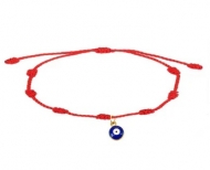 Pulsera de los 7 nudos roja con colgante ojo turco azul