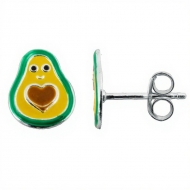 Pendientes mini aguacate esmaltado en Plata 925  7x9 mm