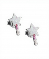 Pendientes varita con estrella rosa en Plata 925  6x10 mm