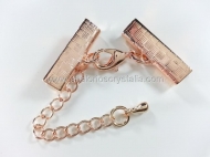 1 SET DE MOSQUETON, CADENA Y TERMINALES PARA CINTA (terminal 15mm) - COBRE CLARO