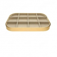 Expositor bandeja metal 12 compartimentos terciopelo moca 30x20x3cm