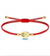 Pulsera de cordn de nylon rojo con conector de acero dorado Virgen del Pilar mod.2