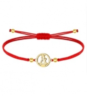 Pulsera polister encerado rojo con silueta Virgen del Remedio, Acero Dorado