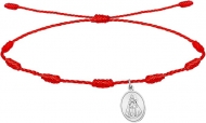 Pulsera 7 nudos roja y medalla Virgen de la Fuensanta, Acero Plateado