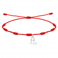 Pulsera 7 nudos roja y Silueta Virgen del Pilar, Acero plateado