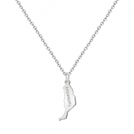 Colgante con cadena mapa Isla de Fuerteventura con texto, Acero Plateado