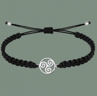 Pulsera macram negro con Trisquel de  Acero Plateado