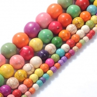 Tira de bolas lisas de piedra Howlita de colores sintética - Tamaño a elegir