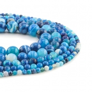 Tira de bolas lisas de piedra gata bandeada azul - Tamao a elegir
