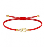 Pulsera poliester encerado rojo e imagen silueta 2, Virgen del Pilar, Acero Dorado