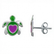 Pendientes tortuga con corazn en Plata 925  10x9.5 mm