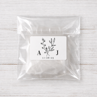 Embolsado individual celof�n + Pegatina personalizada rectangular de 5x3cm Blanco y Negro