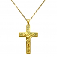 Gargantilla y colgante Crucifijo Oraci�n Padre Nuestro 25mm, Acero Dorado