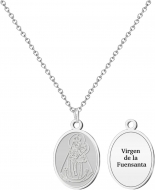 Colgante y cadena con medalla Virgen de la Fuensanta, texto, Acero Plateado