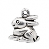 10 COLGANTES CONEJO PLATA ANTIGUA 15x13mm