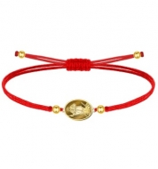 Pulsera polister encerado rojo, San Isidro Labrador, Acero Dorado