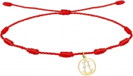 Pulsera 7 nudos roja y silueta Virgen de la Fuensanta, Acero Dorado