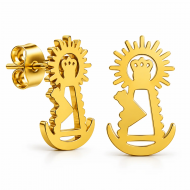 Pendientes con silueta filigrana Virgen de la Bien Aparecida, Acero Dorado