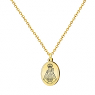 Colgante con cadena y medalla Virgen de Covadonga, Acero Dorado