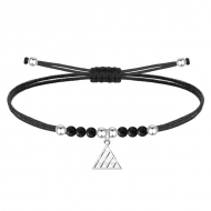 Pulsera polister encerado con Pintadera Canaria, tringulo, Acero Plateado