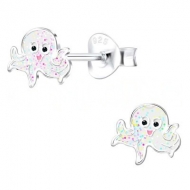 Pendientes pulpo blanco con glitter en Plata 925  7x7 mm