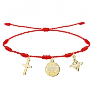 Pulsera 7 nudos con Nudo de Bruja, Tetragramatn y Cruz Latina Dorado Acero Inoxidable