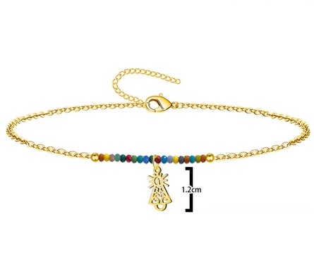 Pulsera cadena con Silueta filigrana Virgen de Pilar, Acero Dorado y cristales de colores
