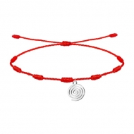 Pulsera 7 Nudos roja con Pintadera Canaria, espiral, Acero Plateado
