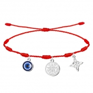 Pulsera 7 nudos con Nudo de Bruja, Tetragramatn y Ojo Turco Plateado Acero Inoxidable