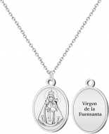 Colgante con cadena y medalla Virgen de la Fuensanta, texto, Acero Plateado