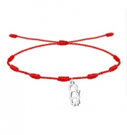 Pulsera de los 7 nudos roja con colgante silueta San Isidro Labrador, Acero Plateado