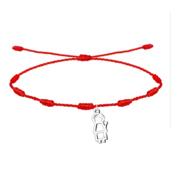 Pulsera de los 7 nudos roja con colgante silueta San Isidro Labrador, Acero Plateado