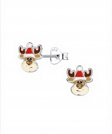 Pendientes reno con gorro navide�o en Plata 925 � 7x8 mm