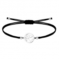 Pulsera polister encerado Negro Ojo Horus/ Ojo Fenicio Acero Plateado