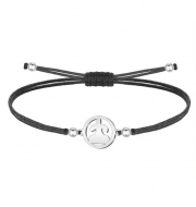 Pulsera poli�ster encerado negro con �dolo de Tara, Acero Plateado