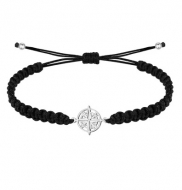 Pulsera macram negra con Rosa de los Vientos, Acero Plateado