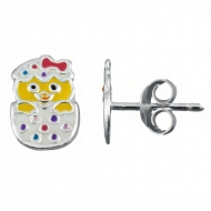 Pendientes pollito en huevo de Pascua en Plata 925  7x8 mm