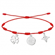 Pulsera 7 nudos con Nudo de Bruja, Tetragramatn y Trbol de la Suerte Plateado Acero Inoxidable