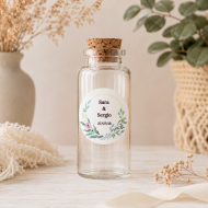 Botellita de cristal+ pegatina personalizada Flores acuarela + colocaci�n de pieza de joyer�a/bisuter�a