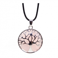 Collar con colgante rbol de la vida piedra Cuarzo rosa