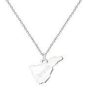 Colgante con cadena Isla de Tenerife, con texto, Acero Plateado