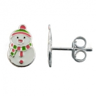 Pendientes mini mueco de nieve en Plata 925  6x10 mm
