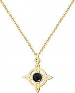 Colgante Nudo de Bruja Acero Dorado con Agata Negra