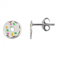 Pendientes donut chocolate blanco en Plata 925 � 8 mm